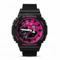 Mickey-design GA-2100 watch with a pink dial and black fabric strap