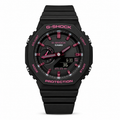 Black-and-pink GA-2100 watch with pink markers and a black strap