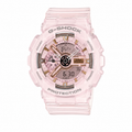 Pink GA-700 watch with an analog-digital dial and translucent pale pink case and strap