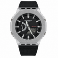 Silver GM-2100 watch with a textured silver-tone bezel, black dial and strap