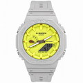 Yellow Leaf G-SHOCK GA-2100 watch with a yellow dial and gray case and strap