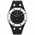 Midnight Monochrome Royal Pop watch with a black dial, white bezel and black silicone strap