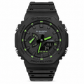 Black GA-2100 watch with green hands and green dial accents