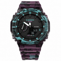 Glitch GA-2100 watch with a teal-and-purple patterned case and strap