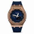 CasiOak GA-2100 watch with a bronze-tone case and navy dial and strap