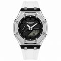 White CasiOak GA-2100 watch with a black dial and white strap