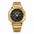 Custom GM-2100 watch with a black dial and gold-tone case and bracelet