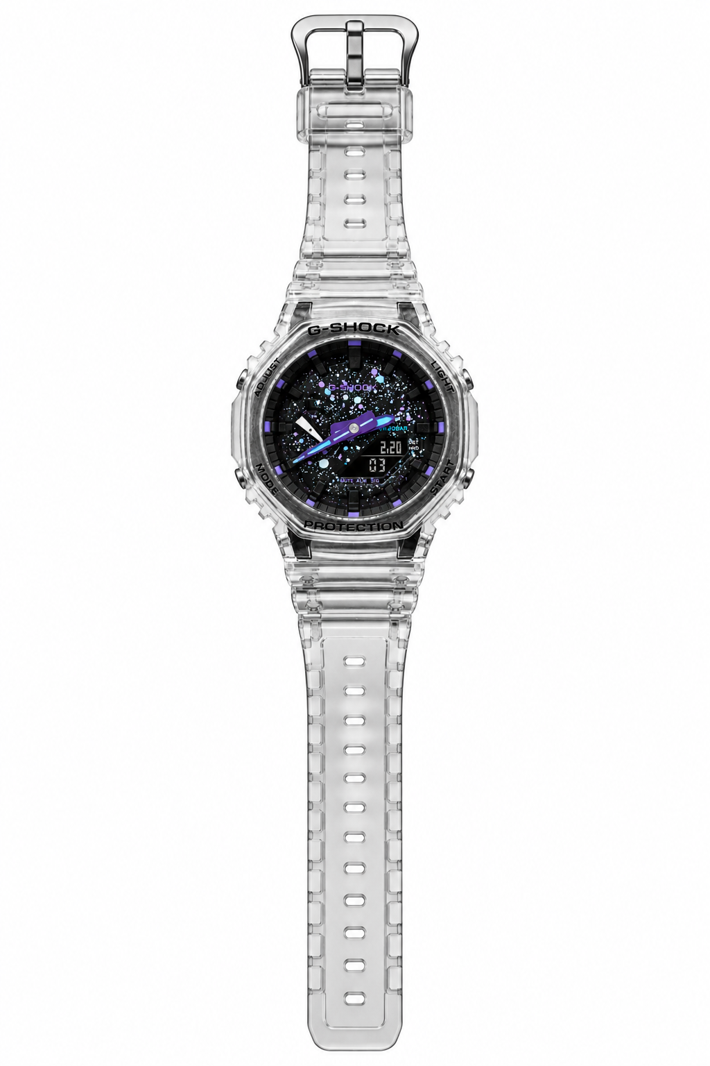 Clear Void GA-2100 watch showing its full transparent strap