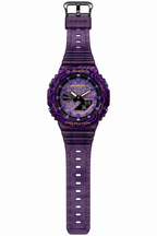 Purple Tiger G-SHOCK GA-2100 watch with its full purple strap laid out