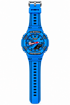 Blue Animated GA-2100 watch showing its full blue strap