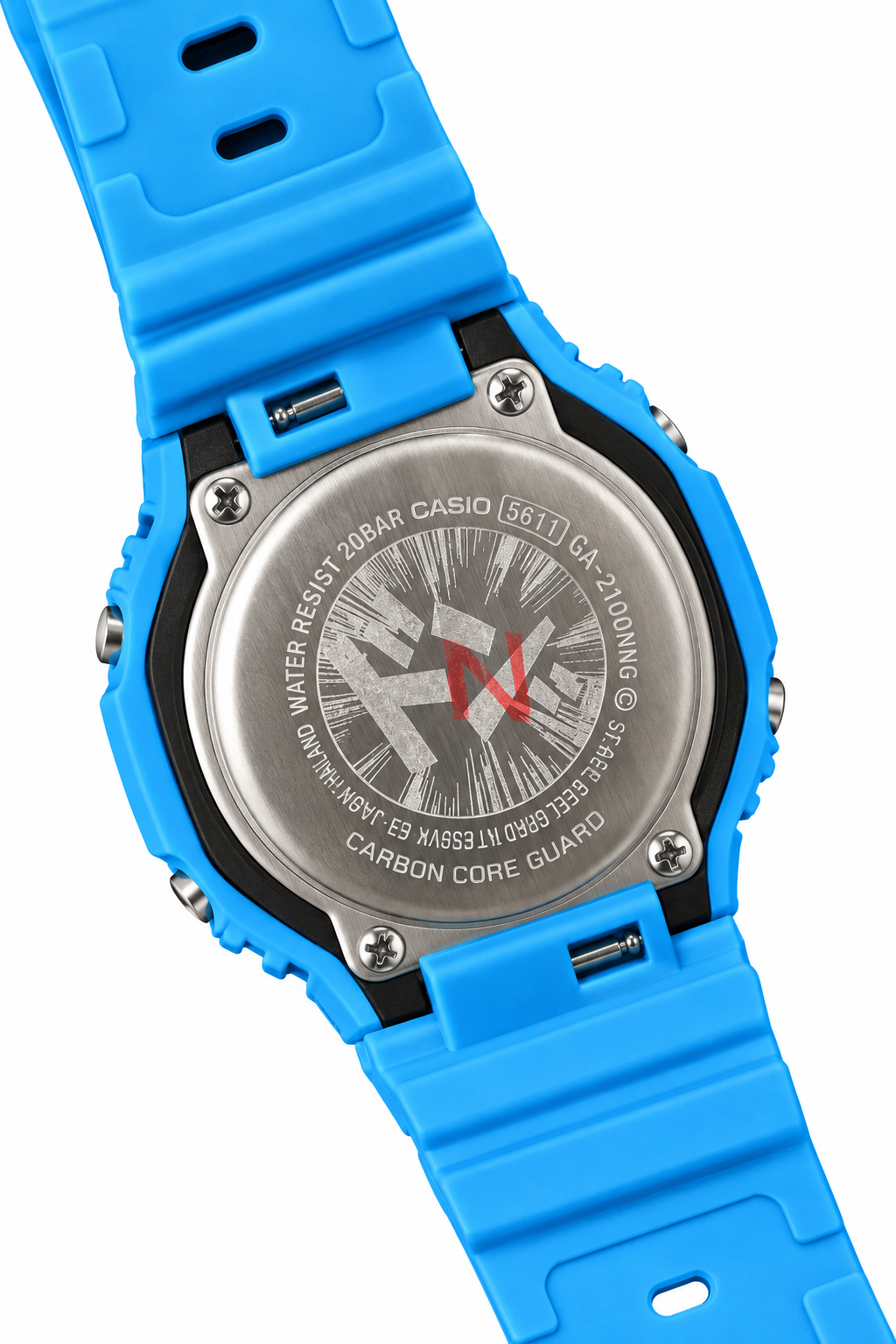 Caseback and blue strap of the Animated GA-2100 watch