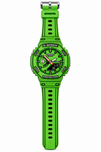 Green Animated GA-2100 watch showing its full green strap