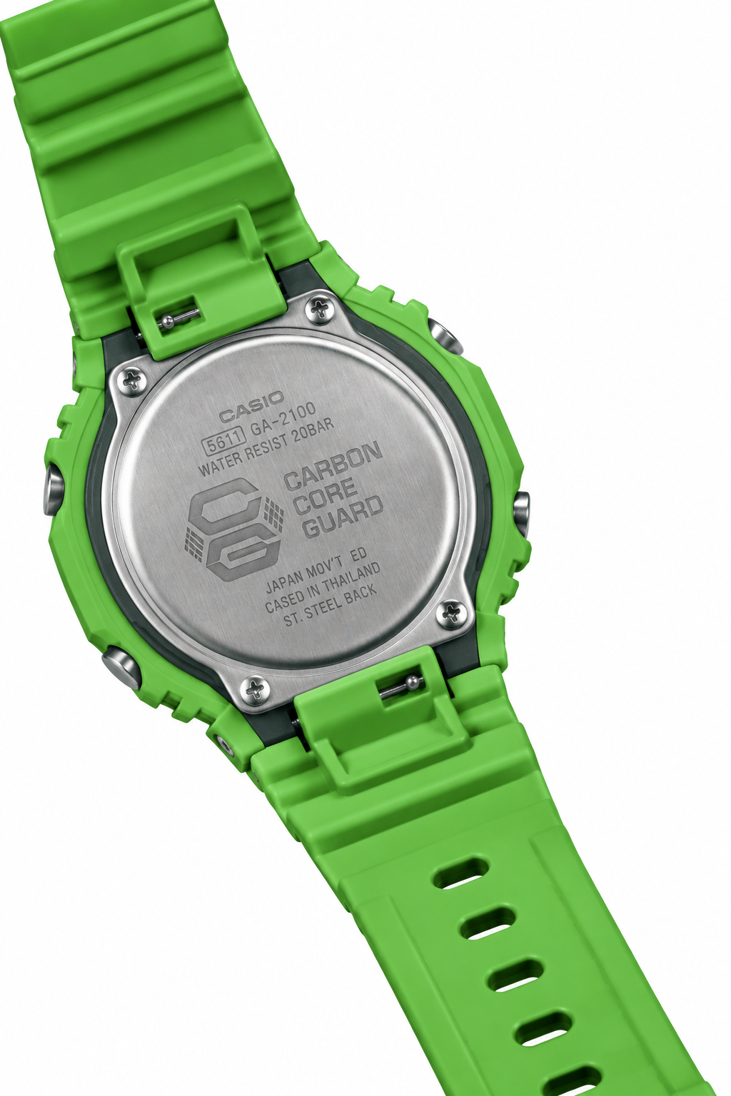 Caseback and green strap of the Animated GA-2100 watch