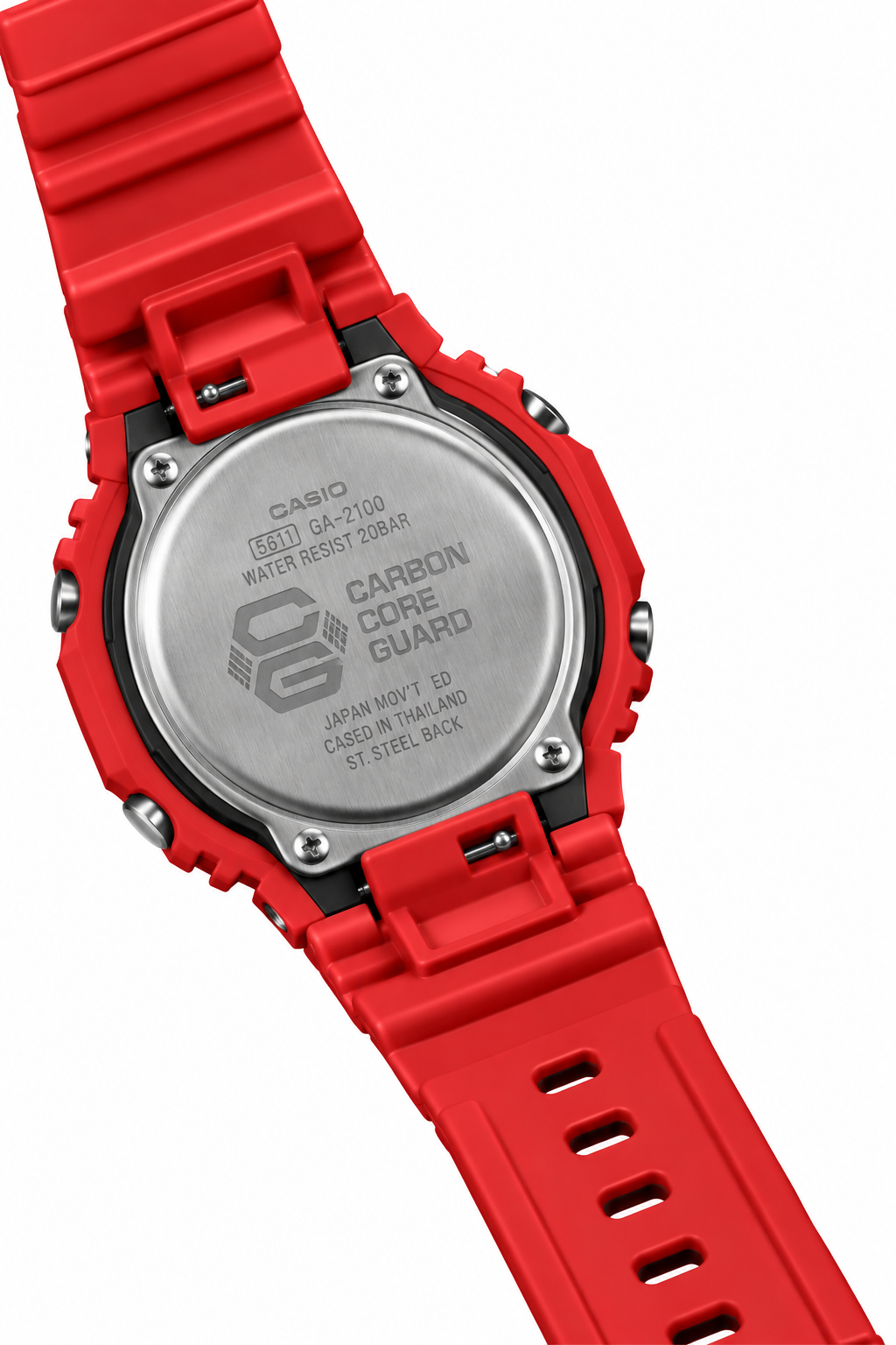 Caseback and red strap of the Animated GA-2100 watch