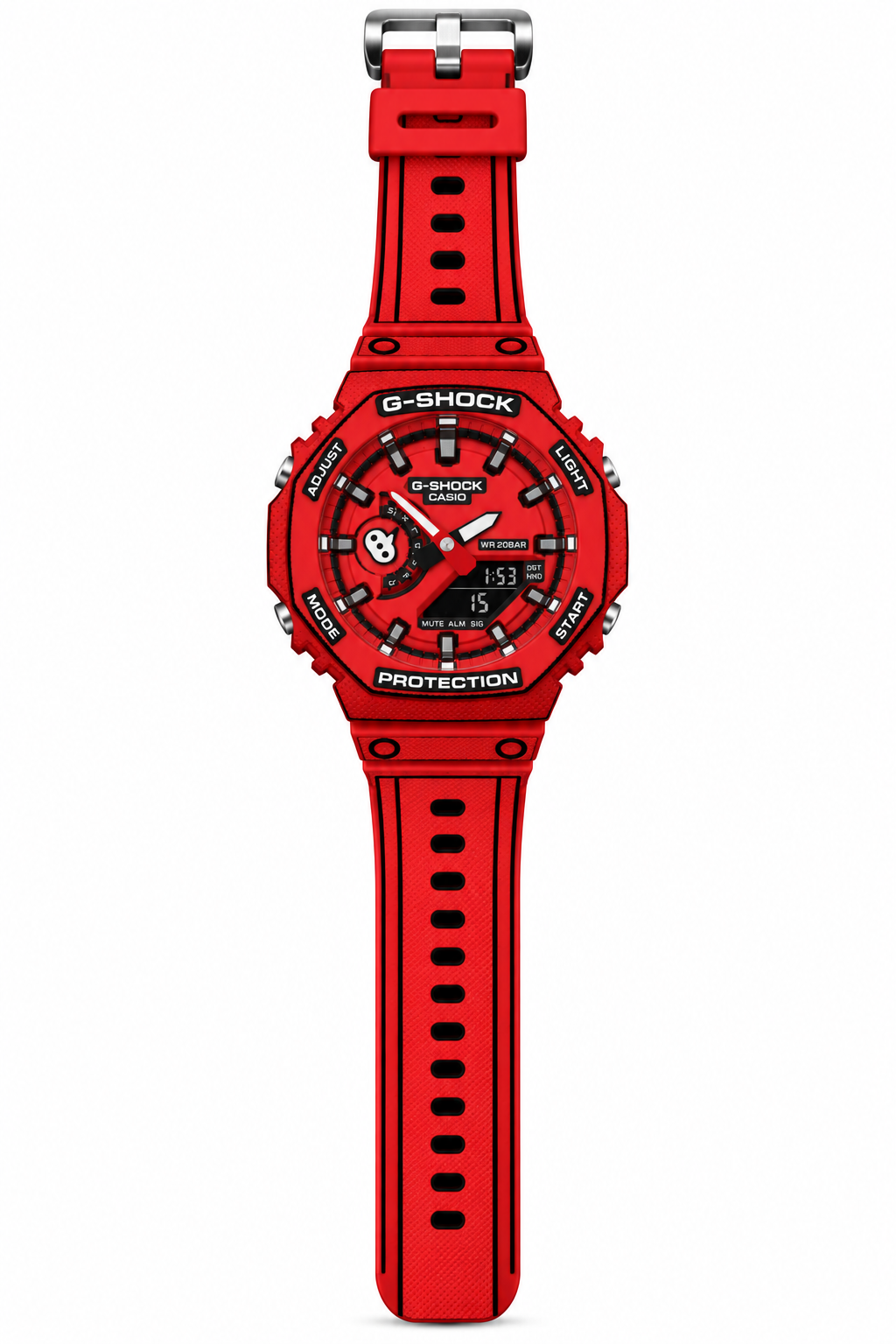 Red Animated GA-2100 watch showing its full red strap