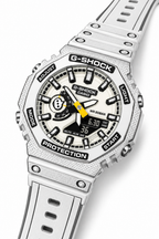 White Animated GA-2100 watch with comic-style outlines, angled view