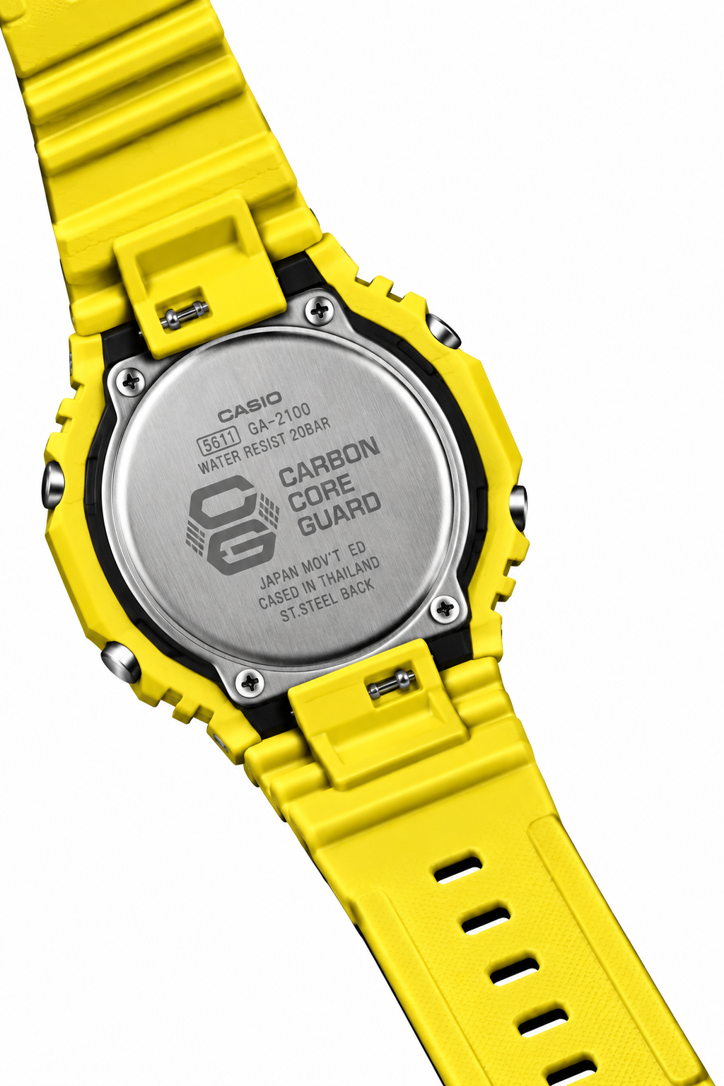Caseback and yellow strap of the Animated GA-2100 watch