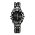 Void watch with a black dial and sculpted silver-tone case and bracelet