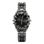 Void watch with a black dial and sculpted silver-tone case and bracelet