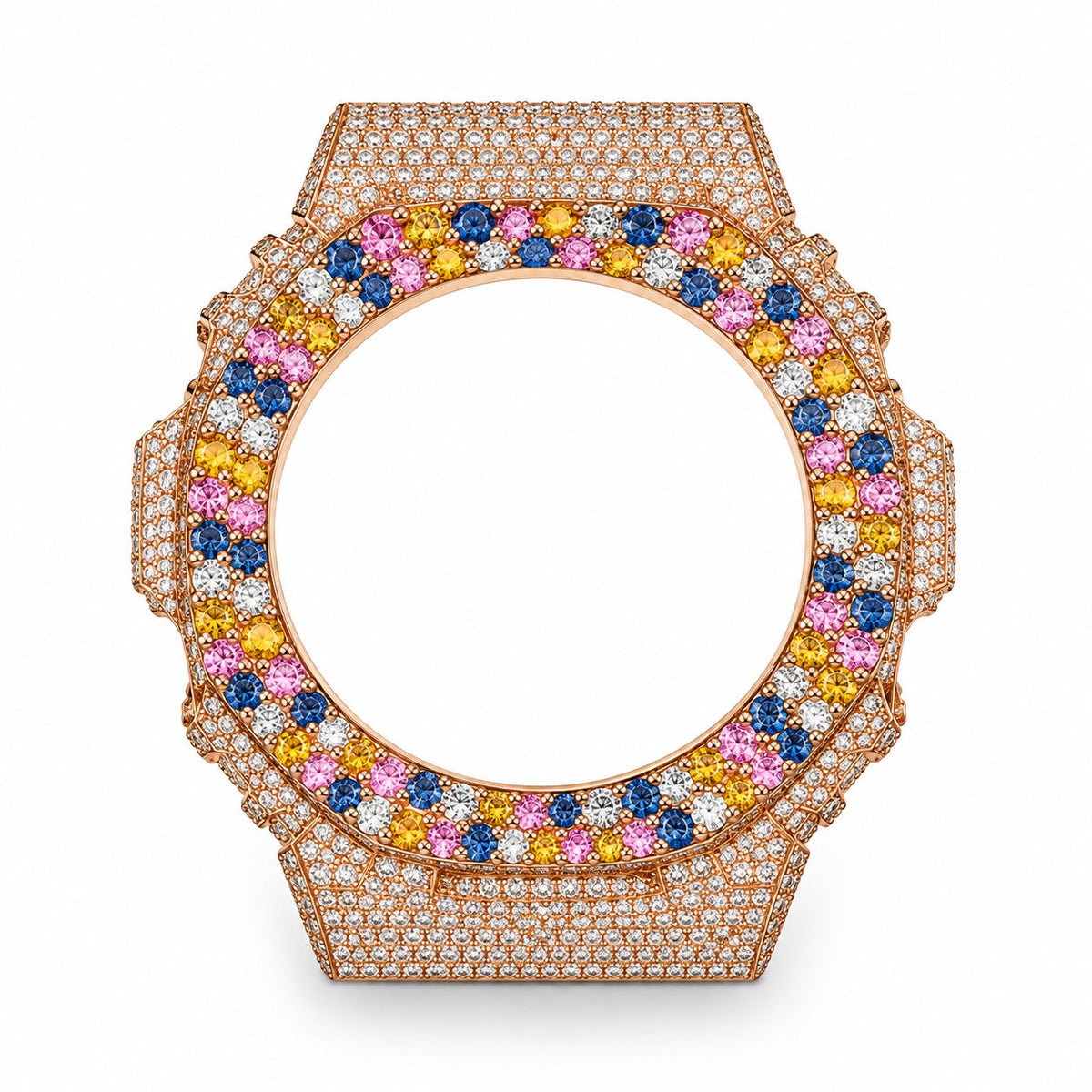 GA-2100 Rainbow Pavé Bezel — Rose Gold bezel on white background