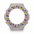 GA-2100 Rainbow Pavé Bezel — Silver bezel on white background