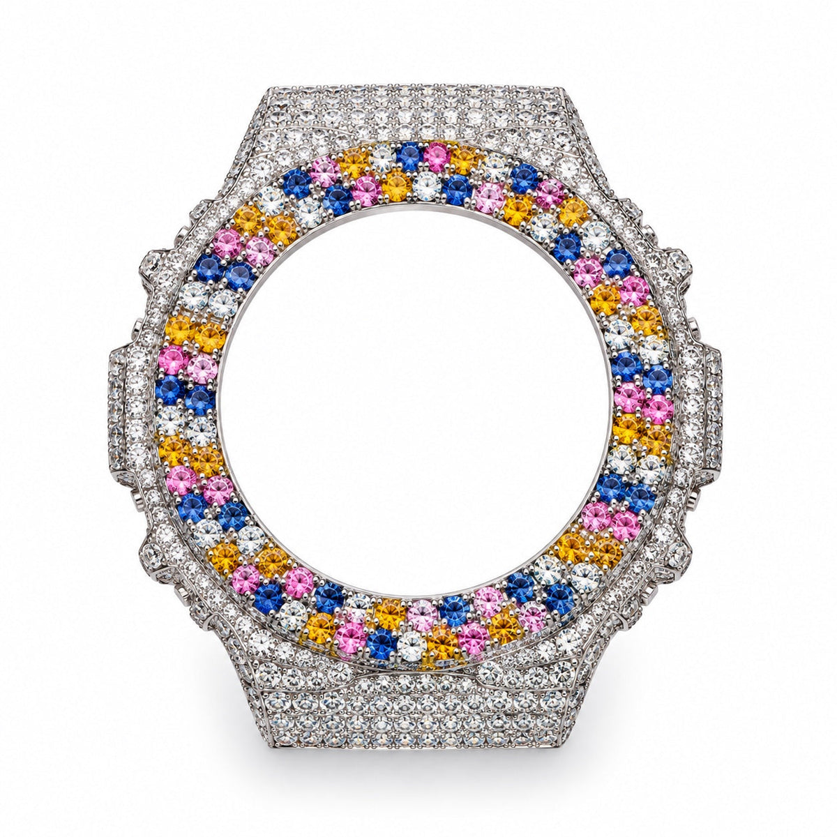 GA-2100 Rainbow Pavé Bezel — Silver bezel on white background